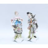 A pair of Sitzendorf porcelain male and female figures, (2) 19cm.
