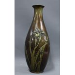 Japanese bronze vase with iris pattern in relief, 38cm tall