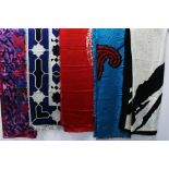 Two Charles Jourdain large silk scarves, 130 x 130cm and three others, unnamed (5)