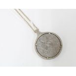 QEII Silver Jubilee commemorative coin in a silver mount suspended on a silver chain