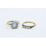 18ct ring, claw set with diamonds (size P) -one stone lacking - and a 9ct gold paste set dress