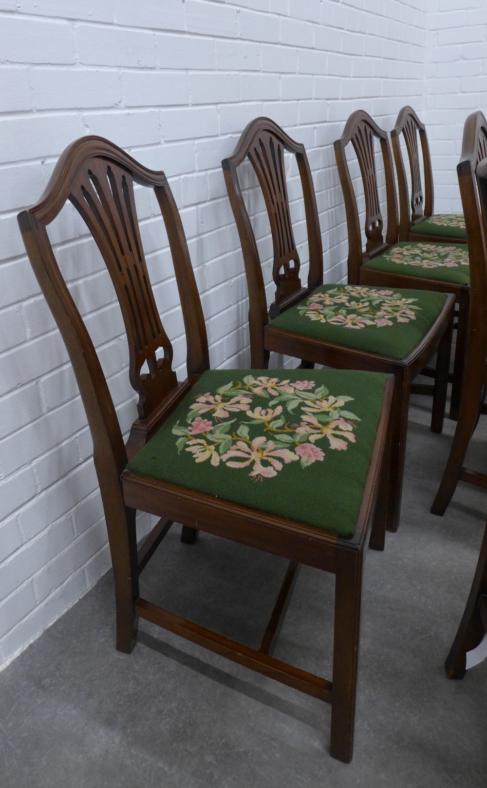 Set of eight Georgian style mahogany dining chairs with arched top rail and pierced splat backs, - Image 3 of 3