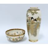 Japanese Satsuma vase and bowl (2) 19cm.