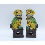 A pair of Chinese yellow glazed Dog of Fo temple guardians (2) 25cm.