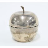 Middle Eastern white metal apple jar and cover with marks to the cover and base 10cm