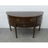 Late 19th / early 20th century mahogany demi lune sideboard cabinet, central long drawer over a