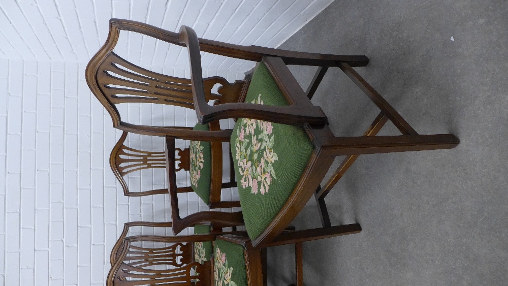 Set of eight Georgian style mahogany dining chairs with arched top rail and pierced splat backs, - Image 2 of 3