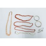 Children's jewellery to include two strands of vintage coral beads, seed pearl necklace, silver