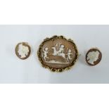 Cameo brooch and shell cameo earrings, all set in unmarked yellow metal (3)