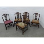 Set of five Georgian style mahogany chairs with arched backs and pierce splats, drop in seats,