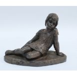 Karin Jonzen (1914-1998), bronzed resin sculpture of a girl, signed KJ 20 x 15cm.