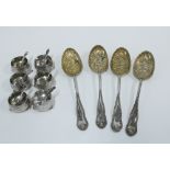 Set of six Epns salts and spoons together with a set of four epns berry spoons (10)