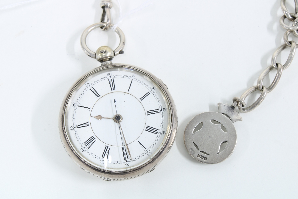 Victorian silver case pocket watch, open face with roman numerals and outer railway minute track, - Image 2 of 2