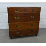 19th century mahogany two part campaign chest, brass mounted, sunken brass campaign handles, on