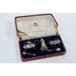 Hamilton & Inches silver three-piece cruet set, Edinburgh 1923, in case