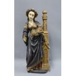 Early polychrome painted and gilded wood figure of Saint Barbara, with a Spritzer collection 1893