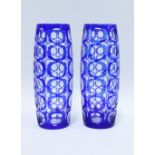Pair of blue flashed glass vases (2) 22cm.