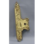 Large gilt iron door plate with escutcheon, 56cm long