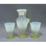 Early 20th century opalescent glass jug, 19cm high and two glasses (3)