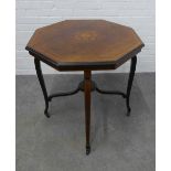 Edwardian rosewood and satin inlaid table, octagonal top on cabriole legs with circular undertier