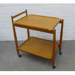 White & Newton teak two tier trolley with a removable tray top, on stylised legs and castors, 76 x