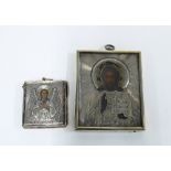 Russian silver framed Icon, staped 84, 7. x 9cm together with a smaller example in white metal (2)