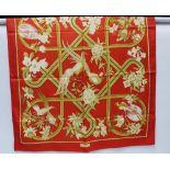 Hermes Silk Scarf, Caribes, designed by Christiane Vauzelles, 90 x 90cm (thread pull in design)