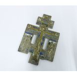 Russian brass and enamel crucifix, 16cm