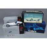 Model cars to include Jaguar E-Type, Mercedes Benz and Cobra, boxed (4)