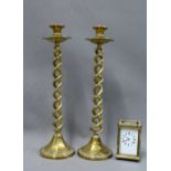 Pair of brass spiral stem candlesticks, 43cm (2)