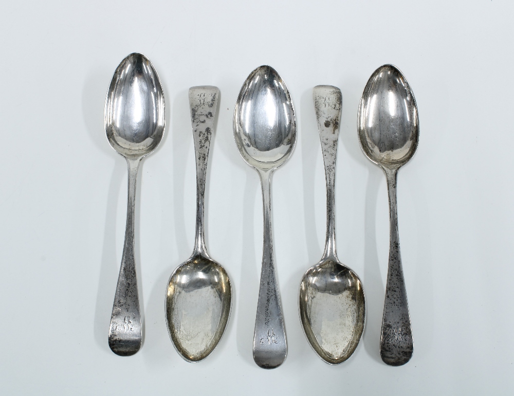 Set of five19th century provincial silver table spoons, Old English pattern, 21cm long (5)