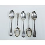 Set of five19th century provincial silver table spoons, Old English pattern, 21cm long (5)