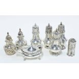 Set of four silver pepper pots, Chester 1928, pair of London silver pepper pots, a Walker & Hall