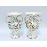 Pair of Coalbrookdale type floral encrusted vases (a/f) (2) 27cm.