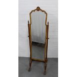 Queen Anne style walnut cheval mirror. 165 x 52cm.