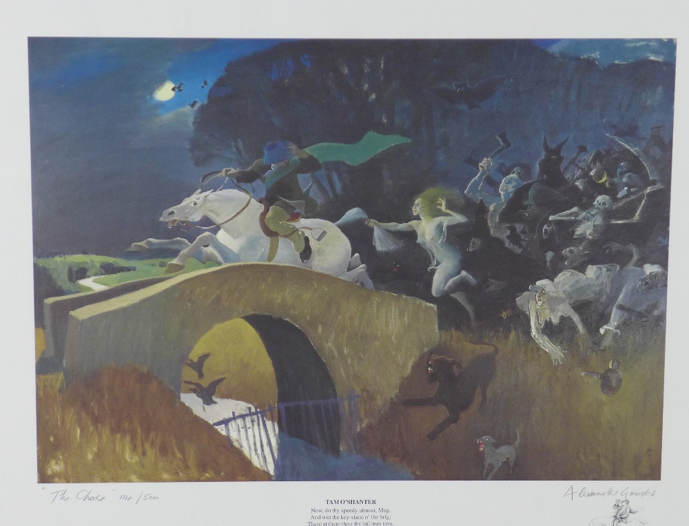After Alexander Goudie, 'The Chase' a Tam O'Shanter limited edition coloured print, signed and