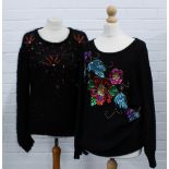 Victoria Jones black wool jumper with sequence floral pattern and another vintage wool jumper with