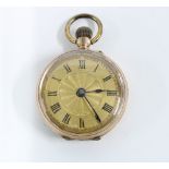 Ladies 9ct gold cased fob watch, 1" dial with roman numerals