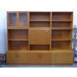 G Plan teak wall units comprising a single bay with open shelves and drawers and a double bay (2)