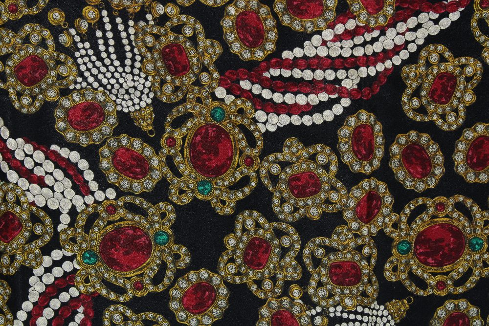 Chanel silk scarf, black ground with ruby and emerald jewel pattern, 85 x 85cm - Image 2 of 3