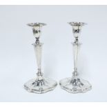 Pair of George V silver candlesticks ,Hawksworth, Eyre & Co Ltd, Sheffield 1920, with detachable