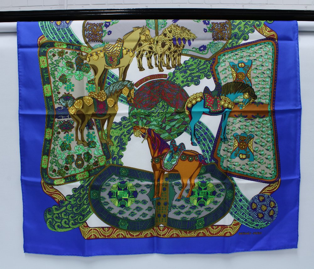 Hermes Silk Scarf, Art des Steppes, designed by Annie Faivre, with Hermes orange box, ribbon and - Image 2 of 5