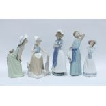 WITHDRAWN Five Spanish porcelain figures to include LLadro (5) (a/f) tallest 26cm.