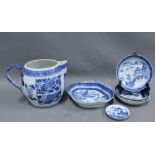 Chinese blue and white cider jug, lid lacking, 18cm tall together with a group of modern blue and
