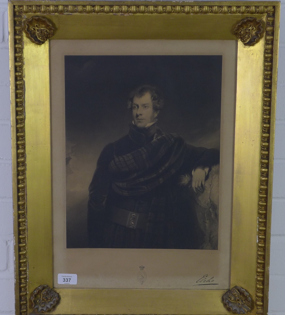 After FY Hurlstone an engraved print of Lord Elcho, with Wemyss family crest, by James Faed, under