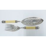 Victorian silver fish servers, William Hutton & Sons, London 1900, with composite handles and silver