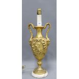 Classical urn table lamp base, gilt composition on a hardstone base, (a/f) 50cm