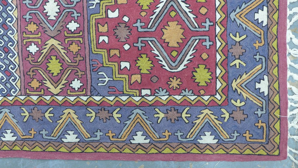 Indian made Kilim rug with blue and red field. 233 x 151cm. - Image 2 of 4