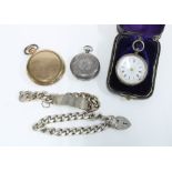 Elgin gold plated full hunter pocket watch and two continental silver case fob watches with two