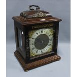 Mahogany caddy top mantle clock, silvered dial by Goldsmiths and Silversmiths Company, London,